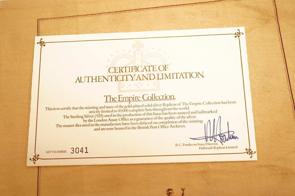 Hallmark Collections 'The Empire Collection', set a 25 silver guilt replica stamps, cased with certificate